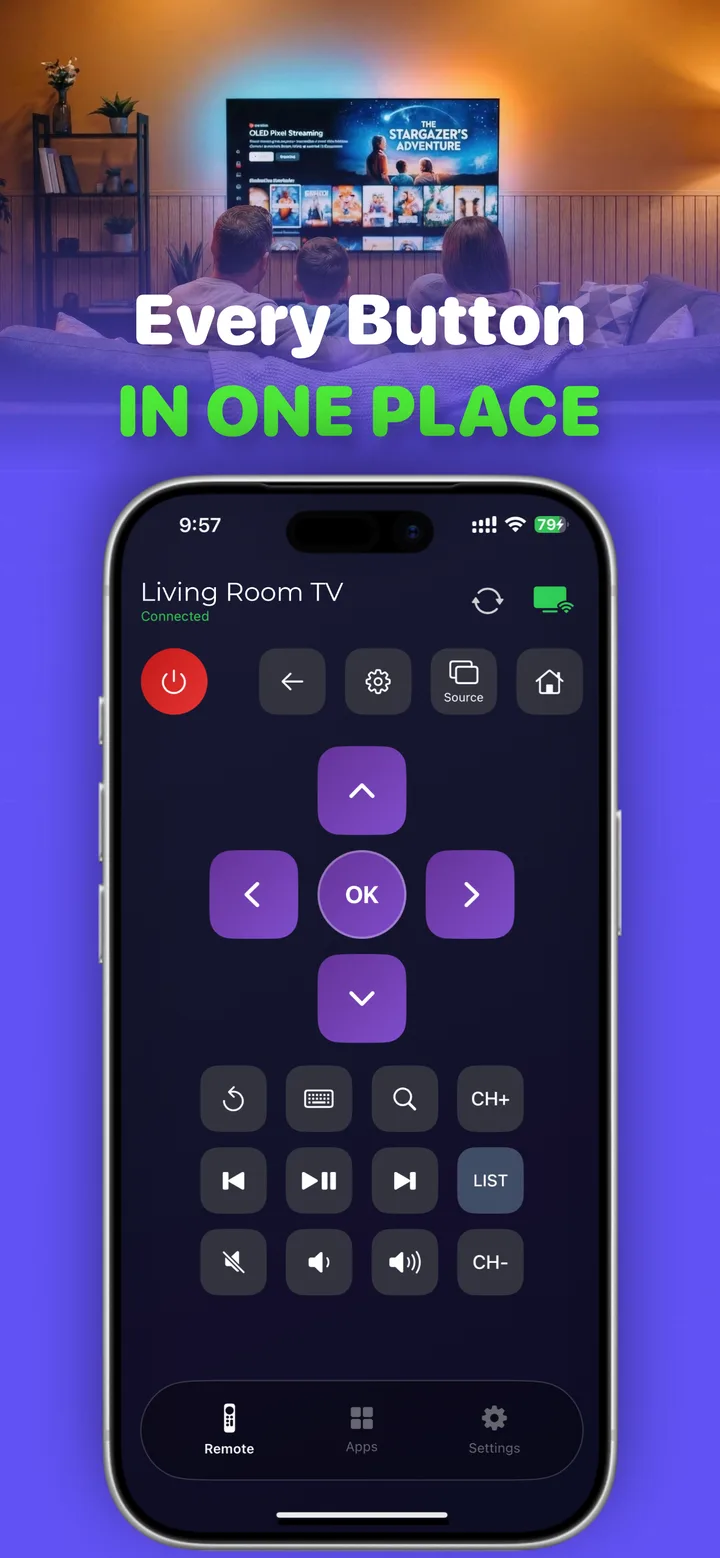 TV Remote Control Universal screenshot: every TV button in one place on an iPhone